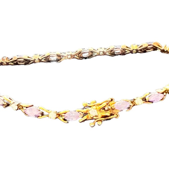 Vintage 925 Sterling Silver bracelet Purple Stones And Clear Stone - Picture 6 of 13